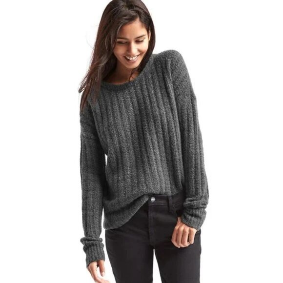 Gap Ribbed Bouclé crewneck wool and Alpaca blend sweater Grey XL - Picture 4 of 8